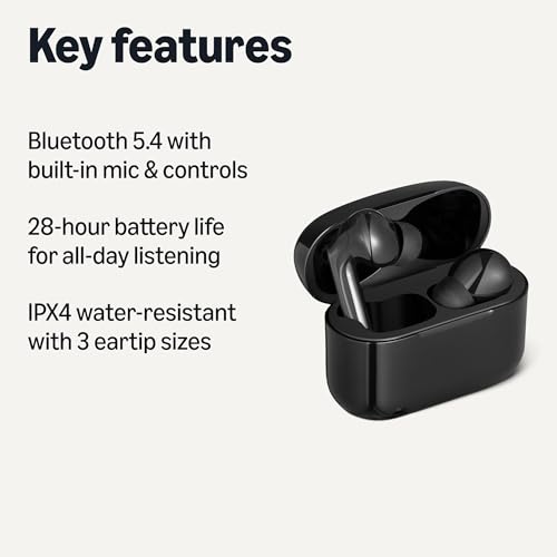 Amazon Basics Bluetooth Headphones True Wireless Earbuds IPX4Waterproof, in-Ear w/Mic,Charging Case, Black view 2