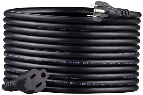 Amazon Basics Extension Cord, 20 Ft, 3 Prong Outlet Extender, Indoor, 13 Amps, 125V, 16 AWG, Black