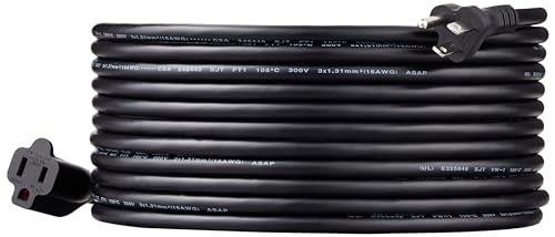 Amazon Basics Extension Cord, 25 Ft, 3 Prong Outlet Extender, Indoor Extension Cord, 13 Amps, 125V, Black