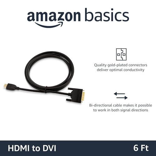 Amazon Basics HDMI-A to DVI (Male) Adapter Cable, Bi-Directional 1080P, Gold-Plated, 6 ft/1.8 m, Single Pack for Television, Black view 2
