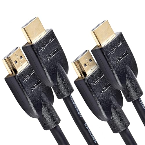 Amazon Basics HDMI Cable, 2-Pack, 10ft, High-Speed 4K@60Hz HDMI 2.0 Cord for Blu-ray, 18Gbps, 2160p, 48 bit, Ethernet, Compatible with TV/PS5/Xbox/Roku, Black