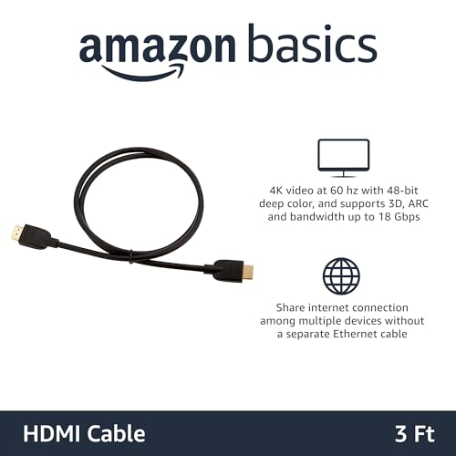 Amazon Basics HDMI Cable, 3-Pack, 3ft, 4K@60Hz, High-Speed 4K HDMI 2.0 Cord (18Gbps), 2160p, 48 bit, Compatible with TV/PS5/Xbox/Roku, Black