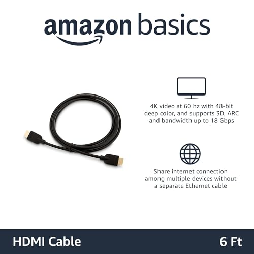 Amazon Basics HDMI Cable, 3-Pack, 6 ft, High-Speed 4K@60Hz HDMI 2.0 Cord, 18Gbps, 2160p, 48 bit, Compatible with TV/PS5/Xbox/Roku/Blu-ray, Ethernet Ready, Black view 2