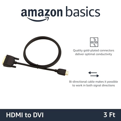 Amazon Basics HDMI to DVI Adapter Cable, Bi-Directional 1080P, Gold-Plated Connectors, 3 ft/0.9 m, Black view 2