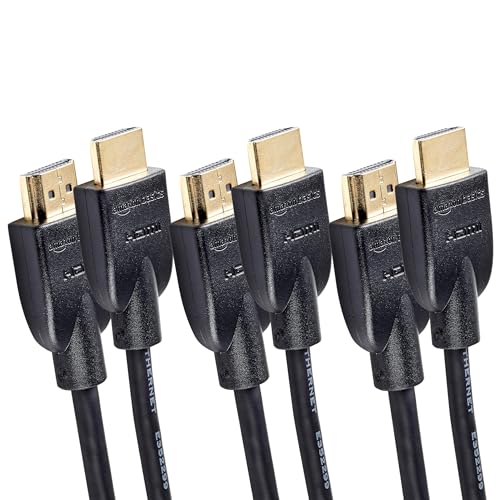 Amazon Basics High-Speed 4K HDMI 2.0 Cable, 3-Pack, 10ft, 4K@60Hz, 18Gbps, 2160p, 48 bit, Compatible with TV/PS5/Xbox/Roku/Blu-ray, Ethernet, Black