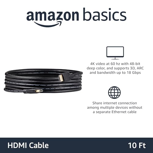 Amazon Basics High-Speed 4K HDMI 2.0 Cable, 3-Pack, 10ft, 4K@60Hz, 18Gbps, 2160p, 48 bit, Compatible with TV/PS5/Xbox/Roku/Blu-ray, Ethernet, Black view 2