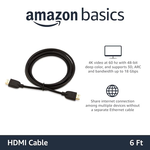Amazon Basics High-Speed 4K Ultra HD HDMI 2.0 Cable/Cord, 6 feet, 1-Pack, Case of 84, 18 Gbps, 60 Hz, 2160p, 48 bit, Male-to-Male, Ethernet Ready, 3D, Black