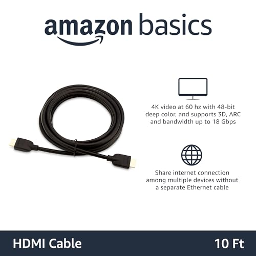 Amazon Basics High-Speed 4K Ultra HD HDMI 2.0 Cable/Cord, 10 feet, 3-Pack, Case of 20, 60 Count Total, 18 Gbps, 60 Hz, 2160p, 48 bit, Male-to-Male, Ethernet Ready, 3D, Black