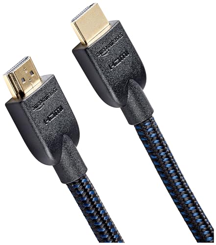 Amazon Basics Nylon-Braided HDMI 2.0 Cable, 10ft, 4K@60Hz, 18Gbps, 2160p, 48 bit, Compatible with TV/PS5/Xbox/Roku/Blu-ray, Black & Blue