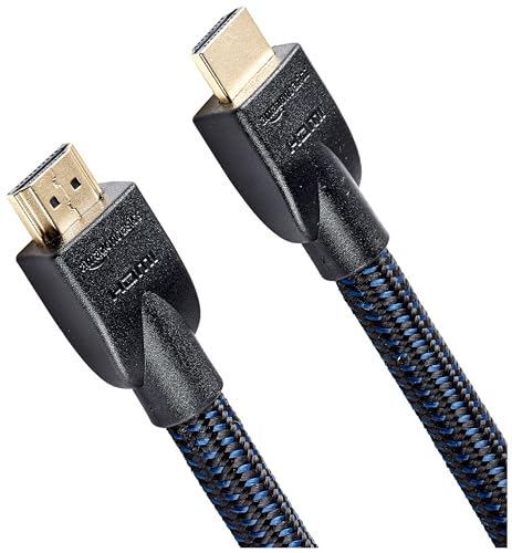 Amazon Basics Nylon-Braided HDMI 2.0 Cable, 25ft, 4K@60Hz, 18Gbps, 2160p, 48 bit, Compatible with TV/PS5/Xbox/Roku/Blu-ray, Ethernet Ready, Black & Blue