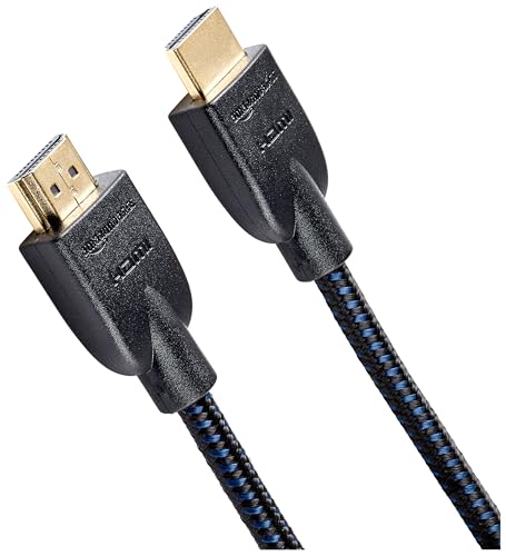 Amazon Basics Nylon-Braided HDMI 2.0 Cable, 3ft, 4K@60Hz, 18Gbps, 2160p, 48 bit, Compatible with TV/PS5/Xbox/Roku/Blu-ray, Black & Blue
