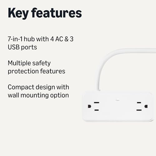 Amazon Basics Power Strip with 4 AC Outlets, 20W USB C Fast Charging, 2 USB C, 1 USB A Port, 5 ft Extension Cord, Home, Office, Travel, TUV Listed view 2