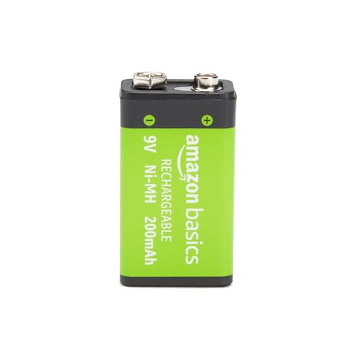 Amazon Basics Rechargeable 9 Volt Batteries, 4-Pack, NiMH, 200 mAh, Long Lasting Power, Recharge up to 1000x Times , Pre-Charged