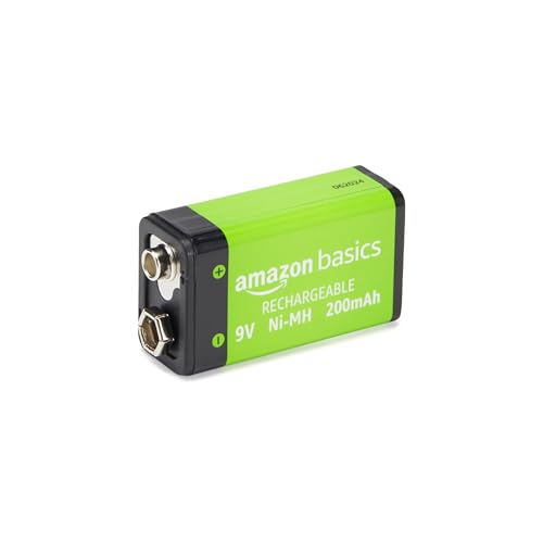 Amazon Basics Rechargeable 9 Volt Batteries, 4-Pack, NiMH, 200 mAh, Long Lasting Power, Recharge up to 1000x Times , Pre-Charged