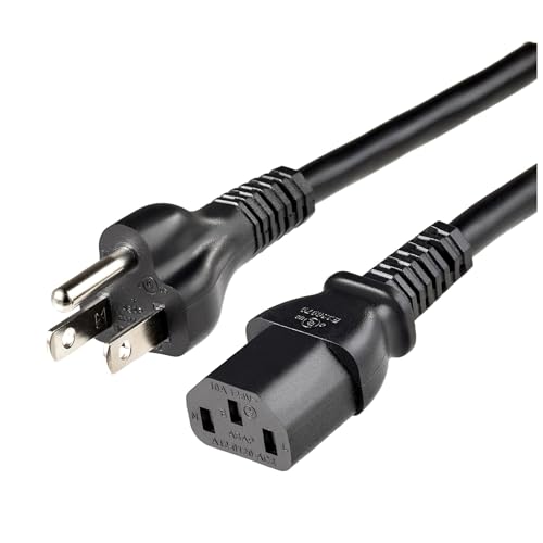 Amazon Basics Replacement Power Cord for Computer, Monitor, TV, Printer, PC, 3 Prong, 18 AWG, 125 Volts, 10 Feet, Black