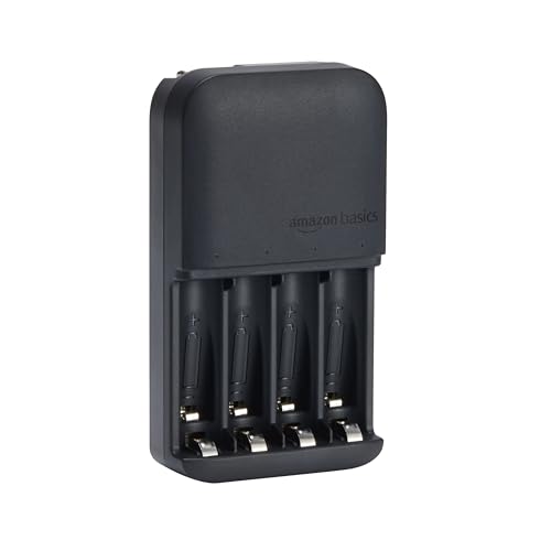 Amazon Basics Smart Battery Charger for Rechargeable AA and AAA NiMh Batteries, 4-Bay, Fast Charging with LED Indicators, Overcharging Protection, NA Plug, Black