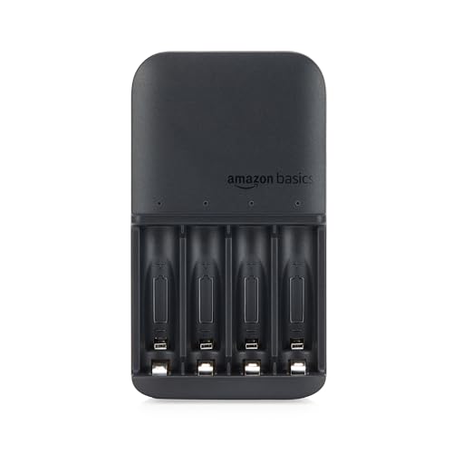 Amazon Basics Smart Battery Charger for Rechargeable AA and AAA NiMh Batteries, 4-Bay, Fast Charging with LED Indicators, Overcharging Protection, NA Plug, Black view 3