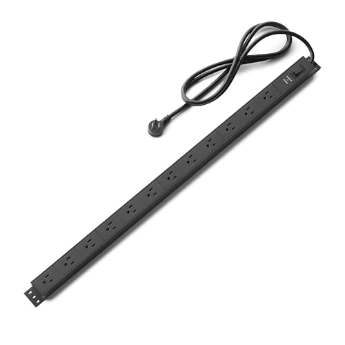Amazon Basics Surge Protector Power Strip, 12 Outlet, Heavy Duty, Metal, 600 Joules, 6ft Extension Cord, Mountable, Rectangle, Black