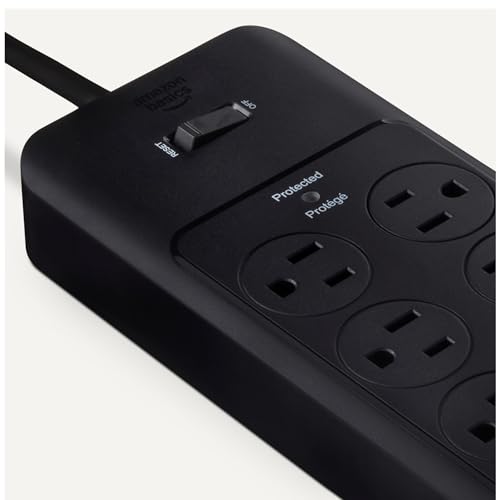 Amazon Basics Surge Protector Power Strip, 12-Outlet, 4000 Joules, 8ft Extension Cord, Rectangle, for Home, Office, Gaming Room, Black