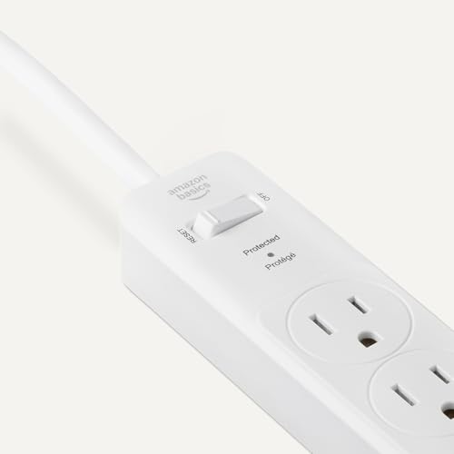 Amazon Basics Surge Protector Power Strip, 6-Outlet, 790 Joules, 6ft Extension Cord, White