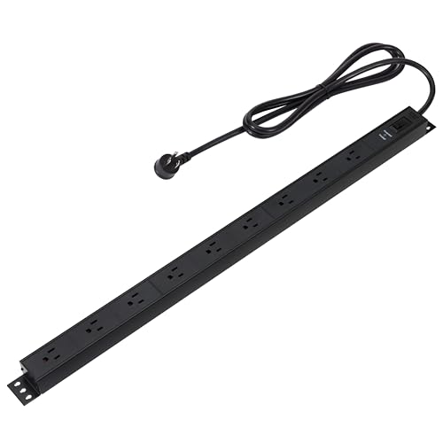 Amazon Basics Surge Protector Power Strip, 9 Outlet, Heavy Duty, Metal, 600 Joules, 6ft Extension Cord, Mountable, Rectangle, Black