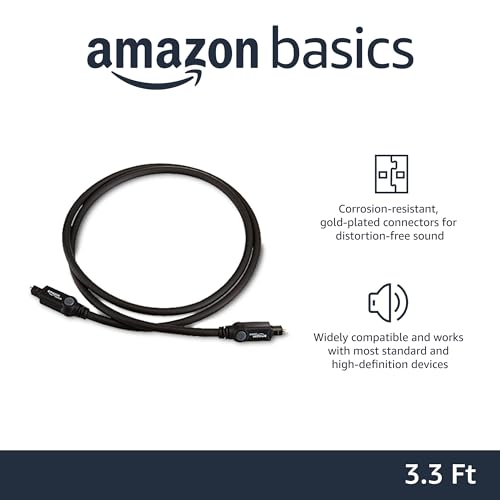 Amazon Basics Toslink Digital Optical Audio Fiber Optic Cable, Multi-Channel, for Sound Bar, Audio System, Home Theatre, Gold-Plated Connectors, 3.3 Feet, Black view 2