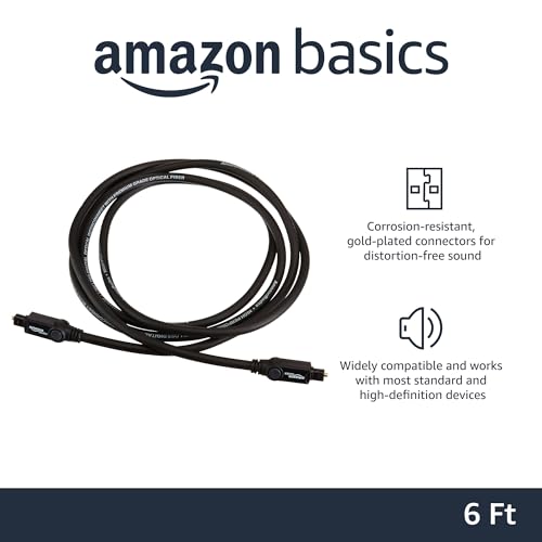 Amazon Basics Toslink Digital Optical Audio Fiber Optic Cable, Multi-Channel, for Sound Bar, Audio System, Home Theatre, Game Console, Blu-Ray Player, Gold-Plated Connectors, 6 Foot, Black view 2