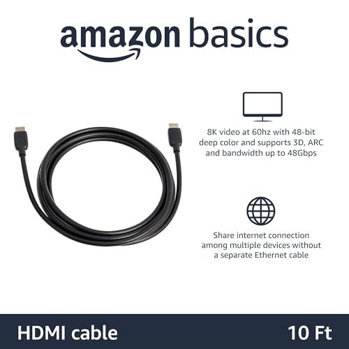 Amazon Basics Ultra High Speed HDMI 2.1 Cable, 48Gbps, 8K@60Hz 4K@120Hz Certified, 10 Feet, Compatible with PS5/Xbox/TV/Monitor, Black view 2