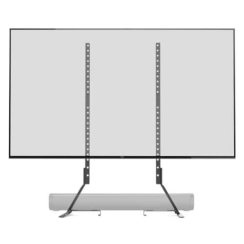 Amazon Basics Universal TV Stand, Black - Height Adjustable up to 77 inch, Compatible with soundbars, Hold up to 80 lbs