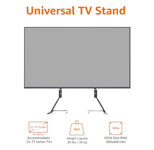 Amazon Basics Universal TV Stand, Black - Height Adjustable up to 77 inch, Compatible with soundbars, Hold up to 80 lbs