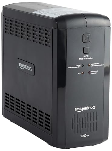 Amazon Basics UPS Battery Backup & Surge Protector 1000VA/550W, 9 Outlets, Line Interactive Uninterruptible Power Supply, for Power Outage Protection, Black