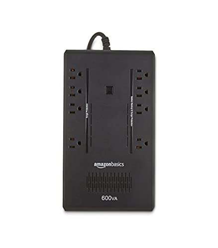 Amazon Basics UPS Battery Backup & Surge Protector, 600VA/360W, 8 Outlets, Standby Uninterruptible Power Supply, Power Outage Protection, Compact Design, Black view 3