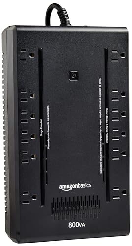 Amazon Basics UPS Battery Backup & Surge Protector 800VA/450W, 12 Outlets, Standby Uninterruptible Power Supply, for Power Outage Protection, Compact, Black