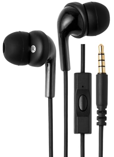 Amazon Basics Wired Earbuds with Microphone, In Ear Headphones, 3.5mm Jack, 4.2 ft long cable, S/M/L Ear Tips, Black