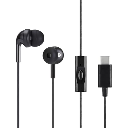 Amazon Basics Wired Earbuds with Microphone, In Ear Headphones, USB-C, 4.2 ft long cable, S/M/L Ear Tips, One size, Black