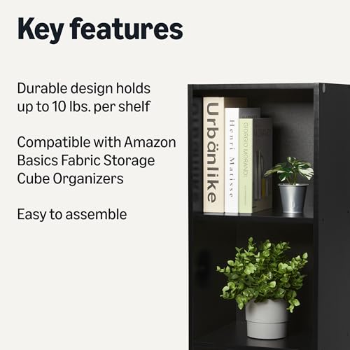Amazon Basics 3-Cube Bookcase Compatible with Fabric Storage Cube Organizers, Black view 3