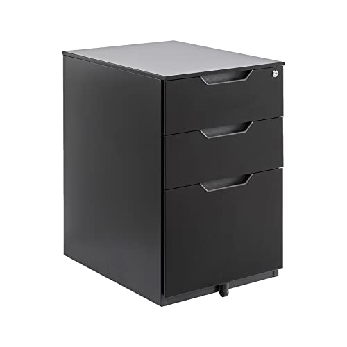 Amazon Basics 3 Drawer Mobile File Cabinet With Lock, Black, 20.71" D x 15.51" W x 24.29" H