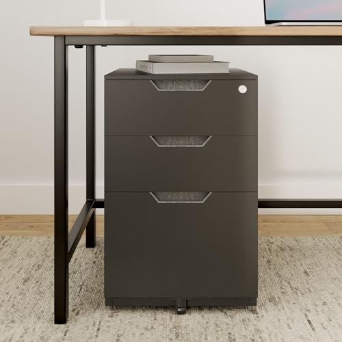 Amazon Basics 3 Drawer Mobile File Cabinet With Lock, Black, 20.71" D x 15.51" W x 24.29" H