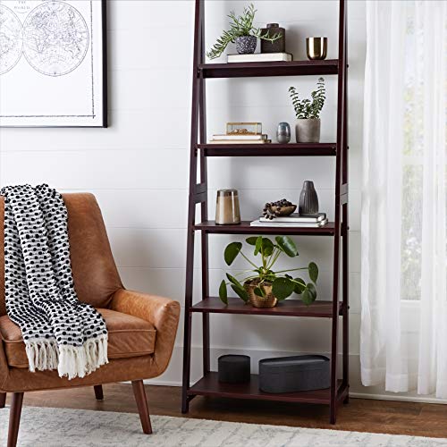 Amazon Basics 5-Tier Ladder Bookshelf Storage Organizer, Solid Rubberwood Frame, Space-Saving Bookcase, Sturdy Shelves, Walnut Finish, 14" D x 24.8" W x 70.1" H view 2