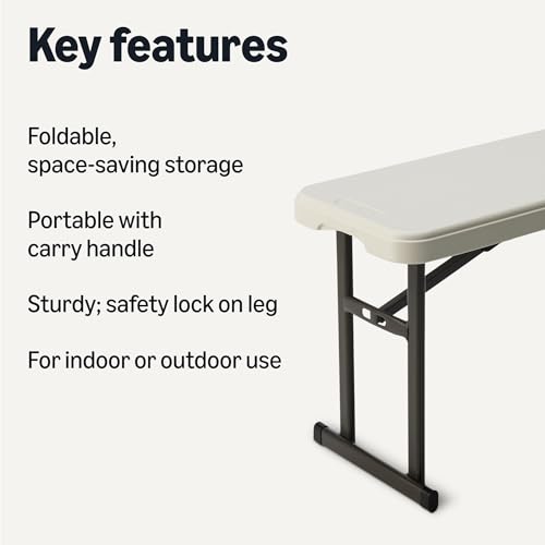 Amazon Basics 6ft Folding Bench, Indoor & Outdoor with Carrying Handle, White