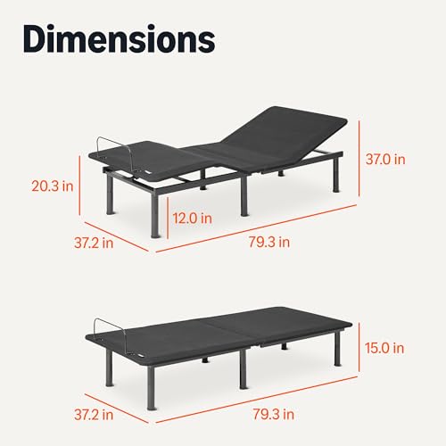 Amazon Basics Adjustable Metal Platform Bed Base with Wireless Remote Control, Twin XL Size view 2