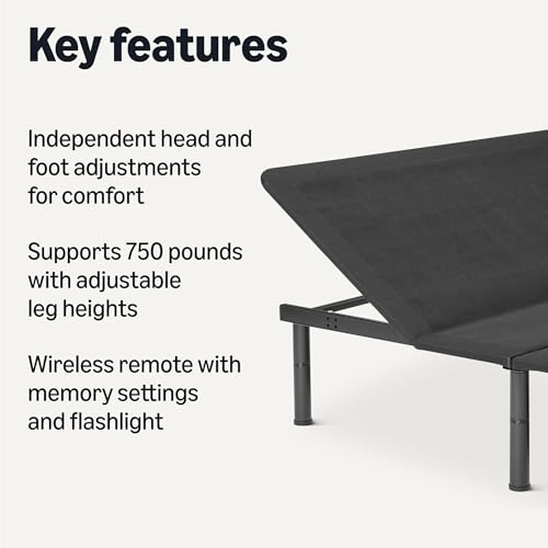 Amazon Basics Adjustable Metal Platform Bed Base with Wireless Remote Control, Queen view 3