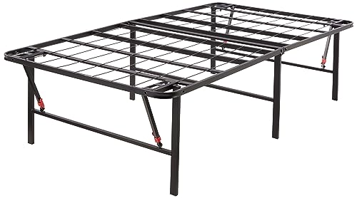 Amazon Basics Bed Frame with Storage, Foldable Metal Platform, Sturdy Steel, No Box Spring Needed, 18 inches High, Tool-Free Setup, Twin Size, Black