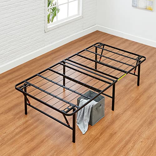 Amazon Basics Bed Frame with Storage, Foldable Metal Platform, Sturdy Steel, No Box Spring Needed, 18 inches High, Tool-Free Setup, Twin Size, Black