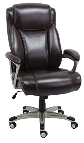 Amazon Basics Big and Tall Executive Chair - Adjustable with Armrest, 350-Pound Capacity,28.5D x 30.25W x 47.9H in, Brown with Pewter Finish
