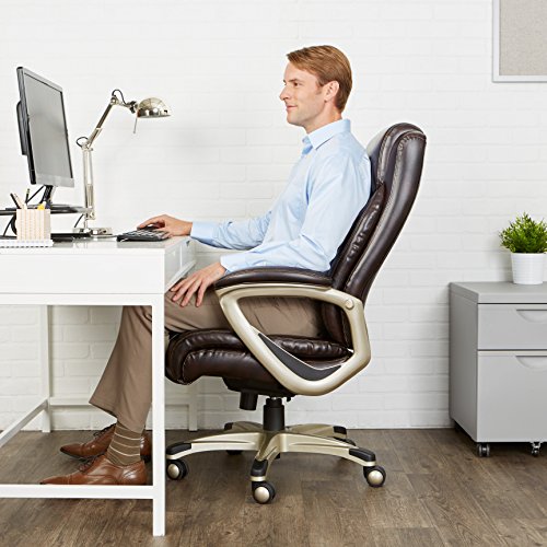 Amazon Basics Big and Tall Executive Chair - Adjustable with Armrest, 350-Pound Capacity,28.5D x 30.25W x 47.9H in, Brown with Pewter Finish