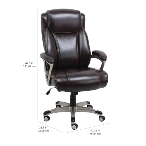 Amazon Basics Big and Tall Executive Chair - Adjustable with Armrest, 350-Pound Capacity,28.5D x 30.25W x 47.9H in, Brown with Pewter Finish