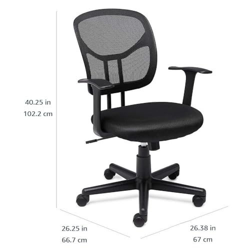 Amazon Basics Breathable Mesh Mid-Back Office Desk Chair with Armrests, Lumbar Support, 360-Degree Swivel, Adjustable-Height, Black view 3