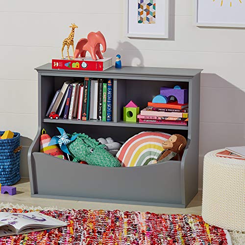 Amazon Basics Children's 3 Shelf Multi-Functional Bookcase and Toy Storage Bin - Grey, 14.84"D x 31.25"W x 24.56"H