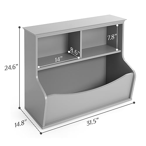 Amazon Basics Children's 3 Shelf Multi-Functional Bookcase and Toy Storage Bin - Grey, 14.84"D x 31.25"W x 24.56"H